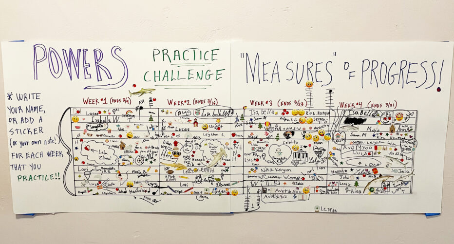 Practice challenge poster at Powers Music School